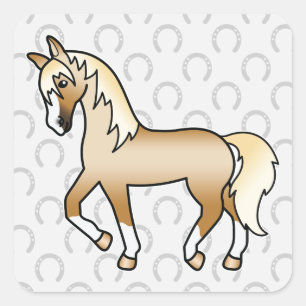 Palomino-Farb-Pferd Cartoon-Illustration Cute Quadratischer Aufkleber