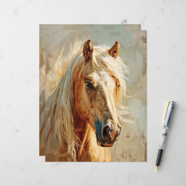 Palomino Horse Portrait Scrapbook Papier (Devant/Arrière en situation)