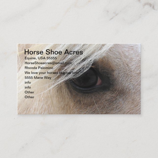 Palomino Horse Shoes Acres Visitenkarte (Vorderseite)