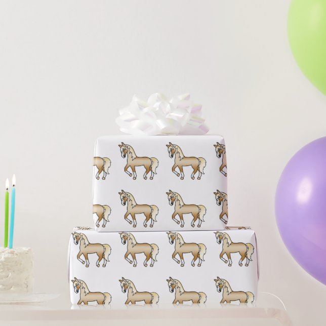 Palomino Niedlicher Cartoon Trotting Horse Pattern Geschenkpapier (Partygeschenke)