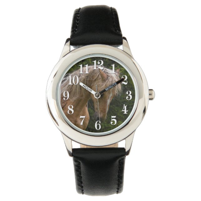 Palomino Paint Horse & Forest Foto Armbanduhr (Vorderseite)