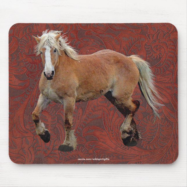 Palomino Percheron Kunst am Imitat Leder BG Mousep Mousepad (Vorne)