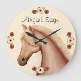 Palomino personnalisé et Fleurs Horloge murale Hor