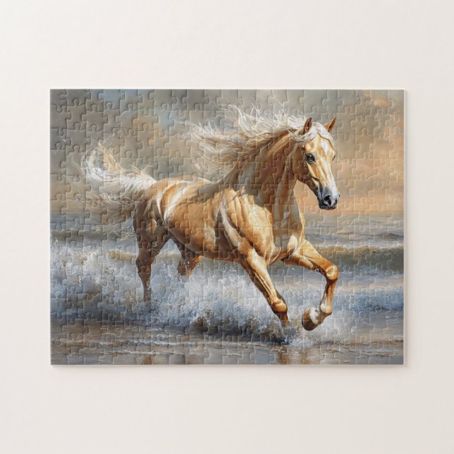 Palomino Pferd läuft am Strand (Horizontal)