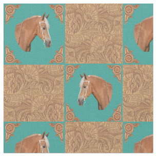 Palomino-Pferd mit ledernem Druck-Western-Gewebe Stoff