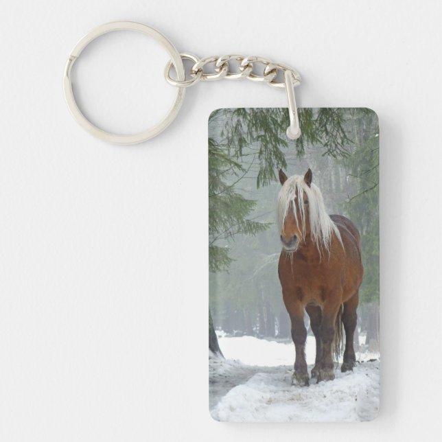 Palomino Pferdefüge im Schnee Schlüsselanhänger (Vorderseite)