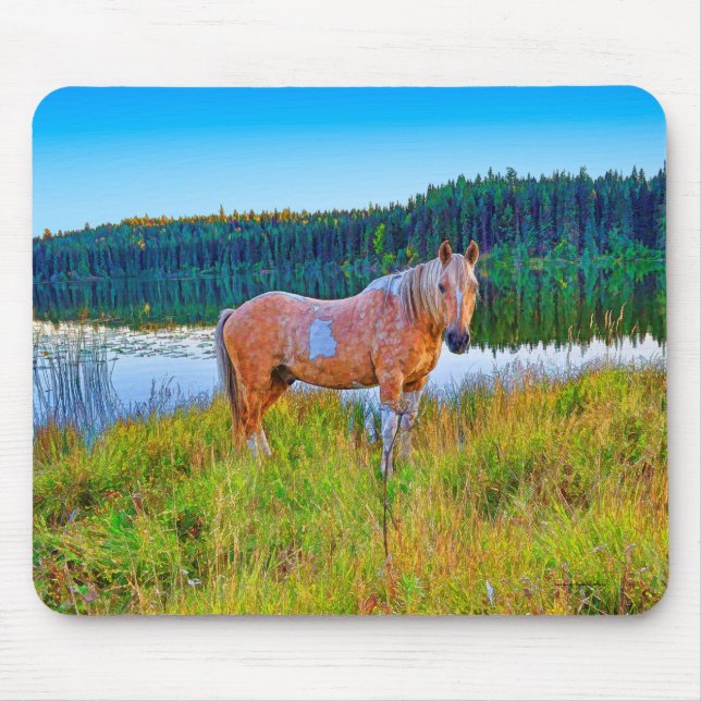 Palomino Pinto am See und Wald Szene Mousepad (Vorne)
