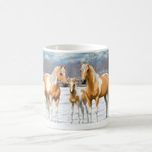 Palomino Pinto Paint Quarter Pferde im Schnee Kaffeetasse
