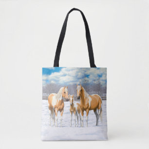 Palomino Pinto Paint Quarter Pferde im Schnee Tasche
