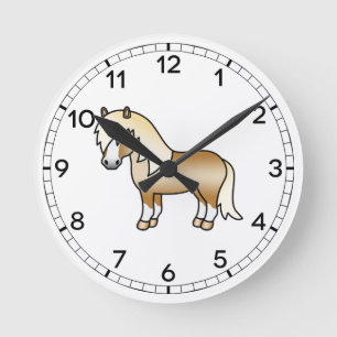 Palomino Shetlandpony Süße Cartoon-Illustration Runde Wanduhr