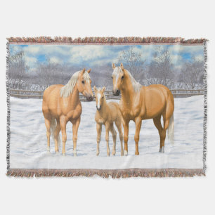 Palomino Viertel Pferde im Winter Schnee Decke