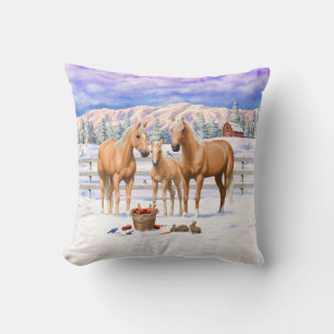Palomino Viertel Pferde im Winter Schnee Kissen
