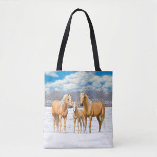 Palomino Viertel Pferde im Winter Schnee Tasche