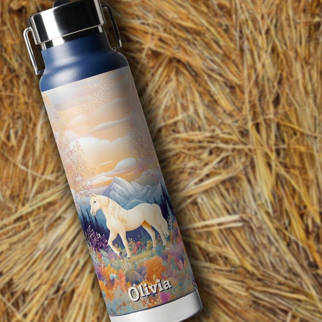 Palomino Wildblume Locarno Trinkflasche (Palomino Horse Watercolor Wildflower Meadow Girls Water Bottle - Personalize it!)