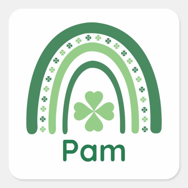 Pam Name Clover Boho Rainbow Quadratischer Aufkleber (Vorderseite)
