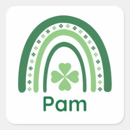 Pam Name Clover Boho Rainbow Quadratischer Aufkleber