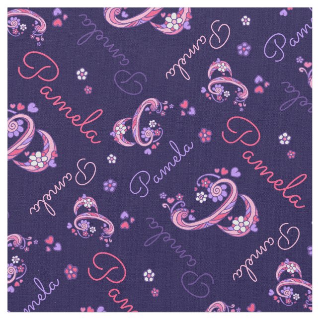 Pamela Letter P Monogram Herz Blume Stoff (Nahaufnahme)