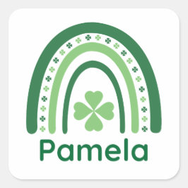 Pamela Name Clover Boho Rainbow Quadratischer Aufkleber