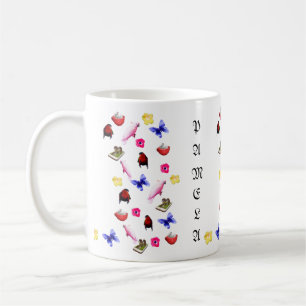 Pamela, Name Logo mit Bunnies Papageien Schmetterl Kaffeetasse