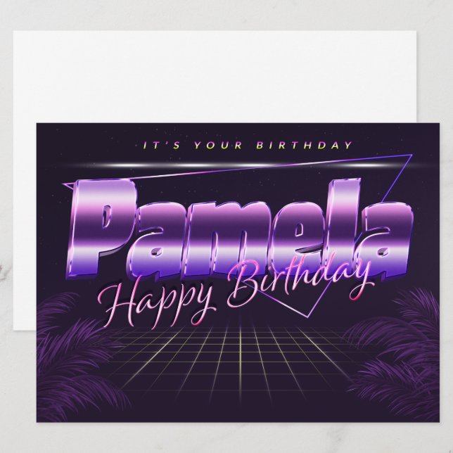 Pamela Nom Prénom lila retro Carte Anniversaire (Devant / Derrière)