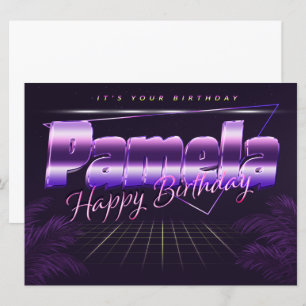 Pamela Nom Prénom lila retro Carte Anniversaire