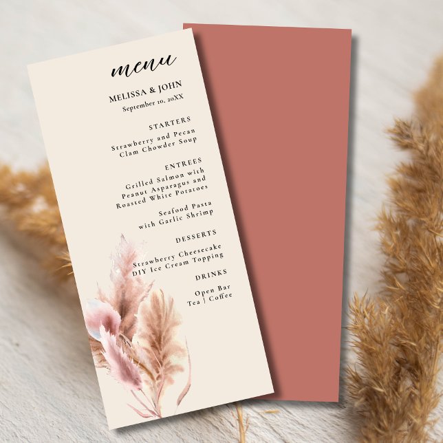 Pampa Grass Boho Wedding Menu Menükarte (Von Creator hochgeladen)