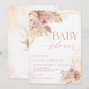 Pampas Baby shower Boho rose Invitation modifiable