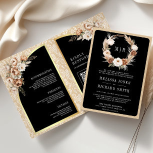 Pampas Beige Erdiges Florales Schwarz Hochzeit Einladung