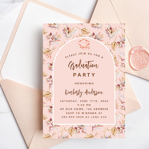 Pampas Blumen Rose Gold Luxus-Graduierungsparty Einladung
