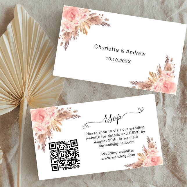Pampas blush Hochzeitsreaktion Website QR Code UAW Begleitkarte (Von Creator hochgeladen)