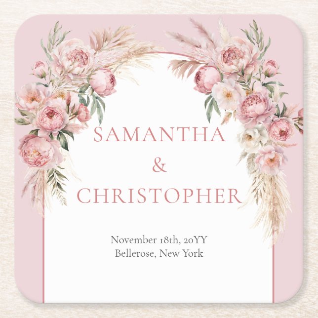 Pampas boho arch eucalyptus rechteckiger pappuntersetzer (Vorderseite)