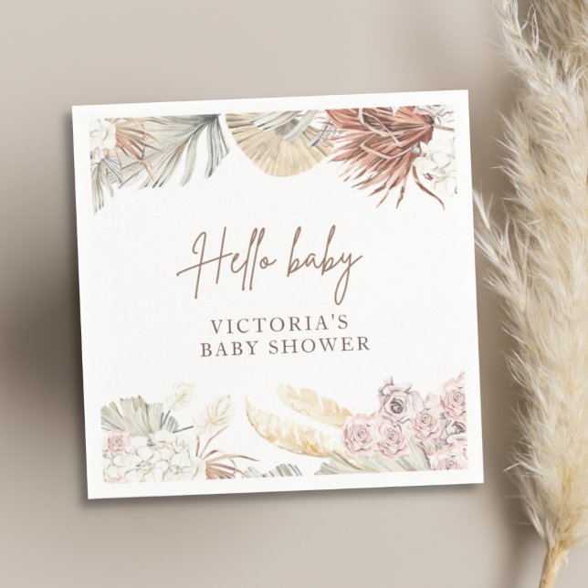 Pampas Boho Stylish Baby Shower Cocktail Serviette (Von Creator hochgeladen)