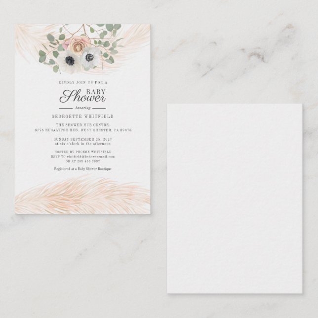 Pampas Budget Floral Baby shower Grass Invitation (Devant / Derrière)