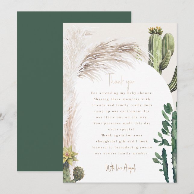 Pampas Cactus Baby Shower Vielen Dank Dankeskarte (Vorne/Hinten)