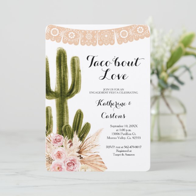  Pampas Cactus Taco Bout Liebe Engagement Party   Einladung (Stehend Vorderseite)