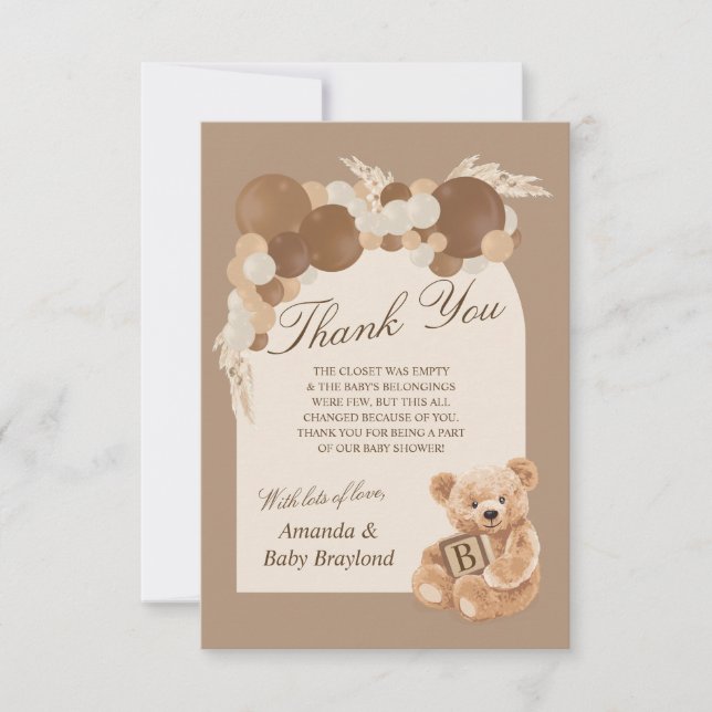 Pampas Carte de remerciements d'ours en peluche (Devant)