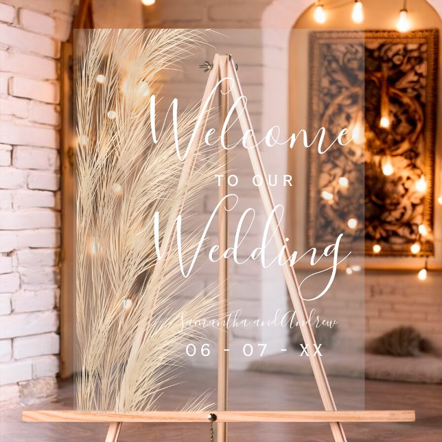 Pampas été herbe aquarelle mariage bienvenue (Summer pampas grass watercolor wedding welcome acrylic sign)