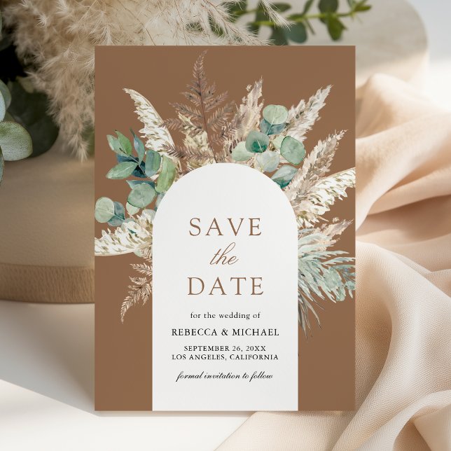 Pampas Eucalyptus Arch Beige Tan Wedding Save The Date (Von Creator hochgeladen)