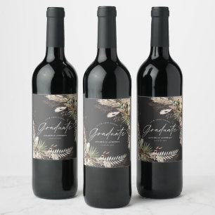 Pampas eucalyptus floral schwarz weinetikett