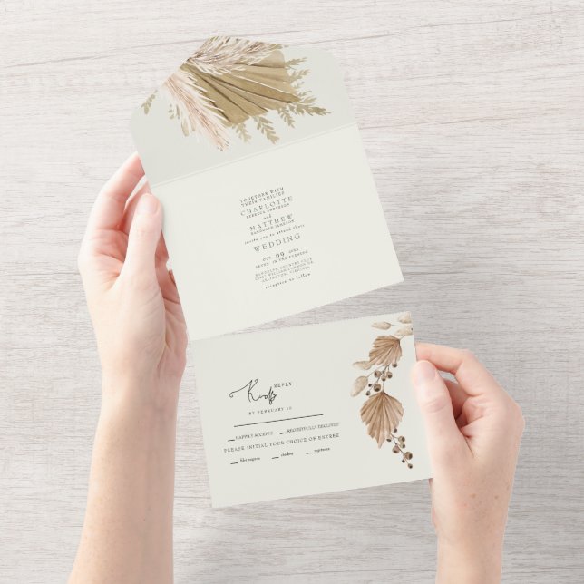 Pampas getrocknete Blume Keine Eltern Hochzeit All In One Einladung (Abreißen)