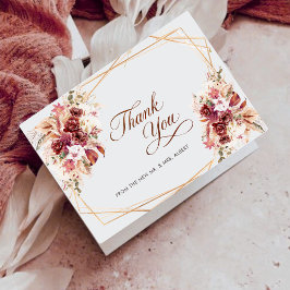 Pampas Gold Geometric Burgundy Floral Wedding Dankeskarte