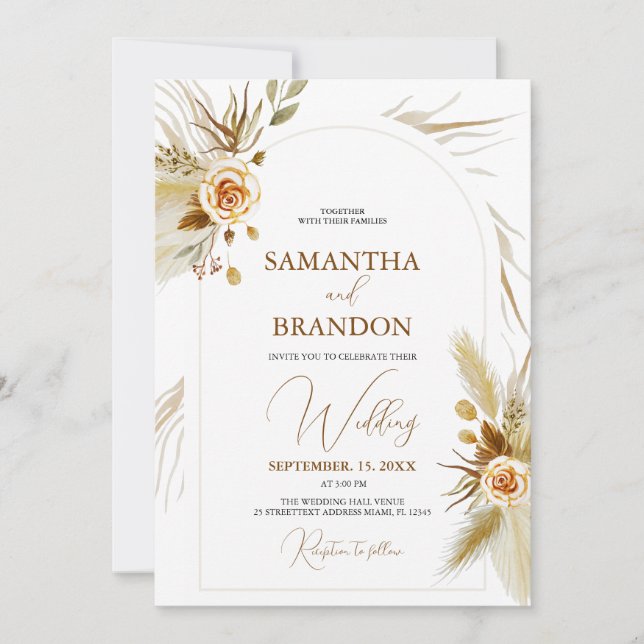 Pampas Gras Aquarell Hochzeit Einladung (Vorderseite)