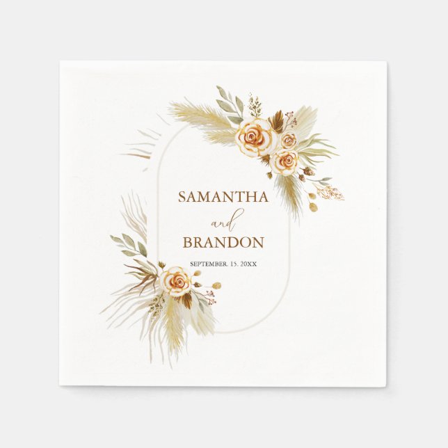 Pampas Gras Aquarellboho Elegante Hochzeit Serviette (Vorderseite)