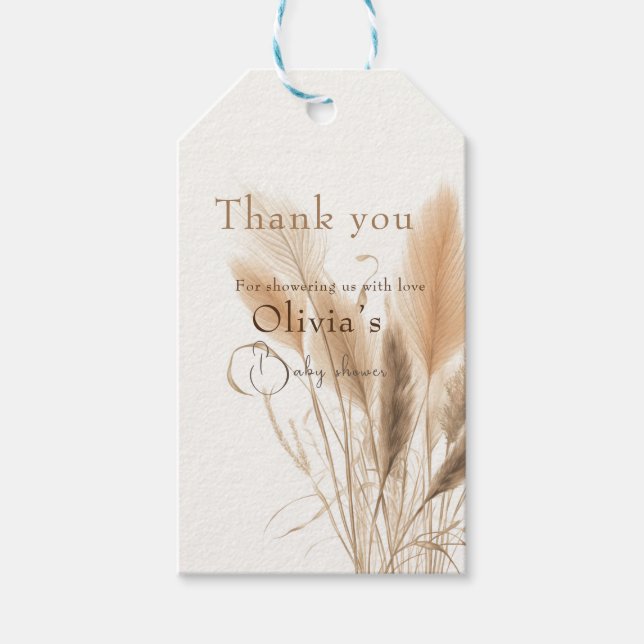 Pampas Gras Baby Dusche Geschenkanhänger (Vorderseite)