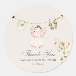 Pampas Gras Baby Mädchen Wäscheleine Baby Shower Runder Aufkleber