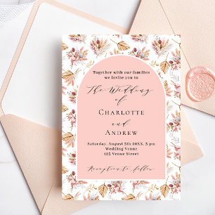 Pampas Gras Blume Rose Gold Boho Drehbuch Hochzeit Einladung