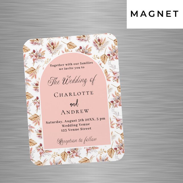 Pampas Gras Blume Rose Goldhochzeit Einladung Magnet (Von Creator hochgeladen)