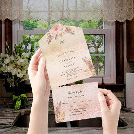 Pampas Gras Blush Rose Rosa Blumen Hochzeit All In One Einladung