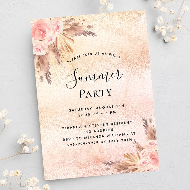 Pampas Gras Blütenflorchen Sommer Party im Freien Einladungspostkarte (Von Creator hochgeladen)