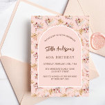 Pampas Gras Blütengold Rose Geburtstag Einladung<br><div class="desc">Ein Bogen auf einem Muster aus Pampasgras und rosa Blume und einem goldenen Kreuz. Personalisieren und fügen Sie einen Namen und Details.</div>